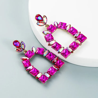 Retro Diamond-Studded Colored Glass Geometric Earrings Wholesale Nihaojewelry