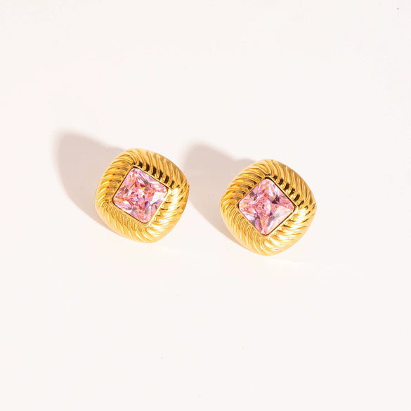 Retro Diamond Twill Zircon Pendant Necklace And Earrings Set For Women Stainless Steel Diamond Shaped Gemstone Pvd Furnace Vacuum Real Gold Plating