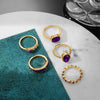Retro Diamondencrusted Artificial Crystal Oval Ring Set With Geometric Design