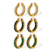 Retro Diamondencrusted Emerald 316L Stainless Steel Earrings With Electroplating For Women