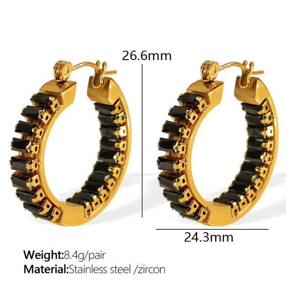 Retro Diamondencrusted Emerald 316L Stainless Steel Earrings With Electroplating For Women