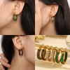 Retro Diamondencrusted Emerald 316L Stainless Steel Earrings With Electroplating For Women