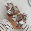 Retro Distressed Metal Round Ring With Geometric And Flower Pattern Electroplated
