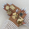 Retro Distressed Metal Round Ring With Geometric And Flower Pattern Electroplated