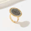 Retro Distressed Metal Round Ring With Geometric And Flower Pattern Electroplated