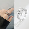 Retro Distressed Sterling Silver Geometric Anxiety Ring For Women Adjustable Open Ring Electroplated Jewelry