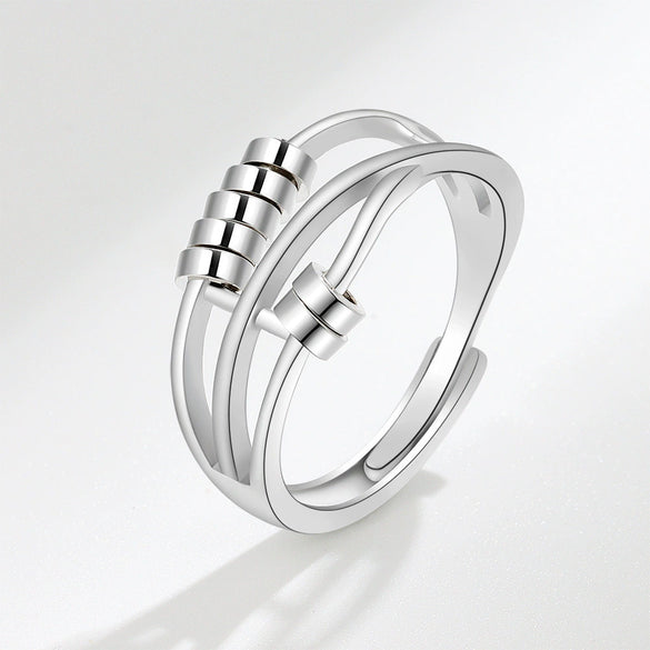 Retro Distressed Sterling Silver Geometric Anxiety Ring For Women Adjustable Open Ring Electroplated Jewelry