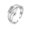Retro Distressed Sterling Silver Geometric Anxiety Ring For Women Adjustable Open Ring Electroplated Jewelry