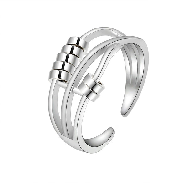 Retro Distressed Sterling Silver Geometric Anxiety Ring For Women Adjustable Open Ring Electroplated Jewelry