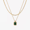 Retro Double Layer Turquoise Necklace With Geometric Square Pendant Stainless Steel Water Wave Chain Electroplated