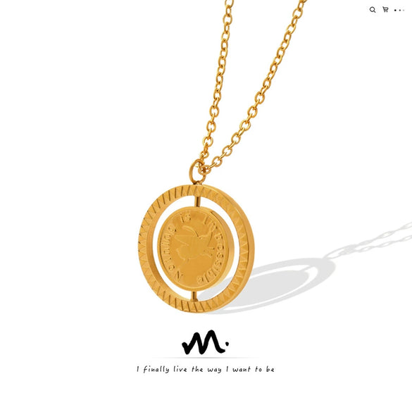 Retro Double Sided Pig Pendant Necklace Titanium Steel Gold Plated Geometric Collarbone Chain