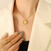 Retro Double Sided Pig Pendant Necklace Titanium Steel Gold Plated Geometric Collarbone Chain