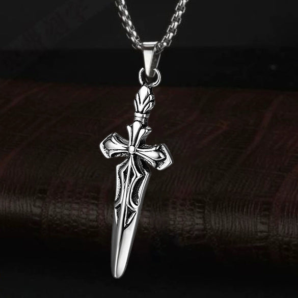 Retro Double Sword Cross Titanium Steel Pendant Necklace For Men With Electroplating Process And Animal Zodiac Pattern