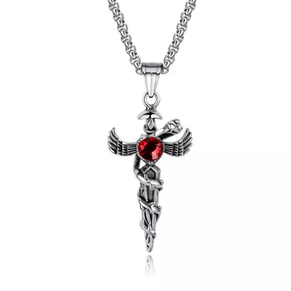 Retro Double Sword Cross Titanium Steel Pendant Necklace For Men With Electroplating Process And Animal Zodiac Pattern