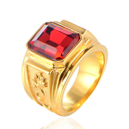 Retro Dragon Titanium Steel Inlay Glass Stone 18K Gold Plated Men'S Rings