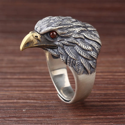 Retro Eagle Copper Plating Inlay Artificial Gemstones Men'S Open Rings