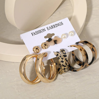 Retro Earrings Set 6 Pairs Of Creative Leopard Print C-shaped Earrings Wholesale