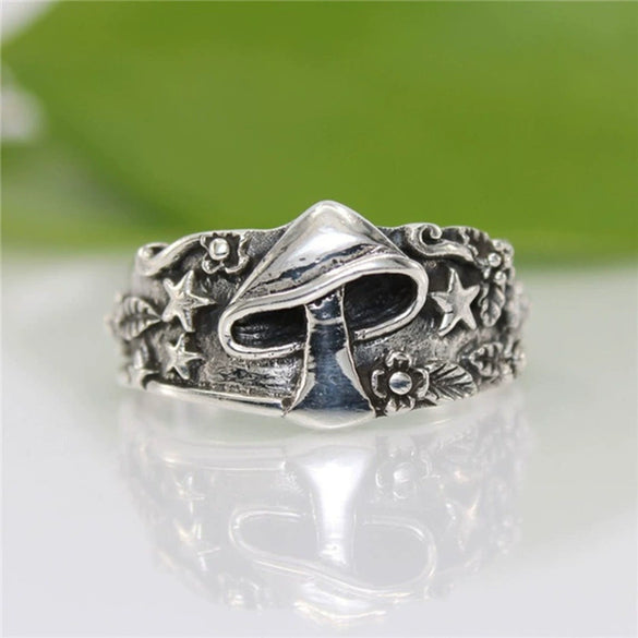 Retro Electroplated Alloy Leaf Mushroom Star Flower Fashion Ring Unisex Statement Jewelry