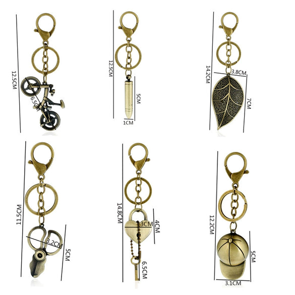 Retro Electroplated Alloy Peach Heart Bicycle Hat Keychain Pendant For Couple Bags And Car Keys