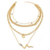 Retro Electroplated Alloy Snake Love Pendant Multilayer Cuban Chain Necklace With Colorful Diamond Detail