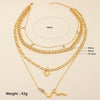 Retro Electroplated Alloy Snake Love Pendant Multilayer Cuban Chain Necklace With Colorful Diamond Detail
