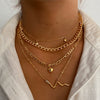 Retro Electroplated Alloy Snake Love Pendant Multilayer Cuban Chain Necklace With Colorful Diamond Detail