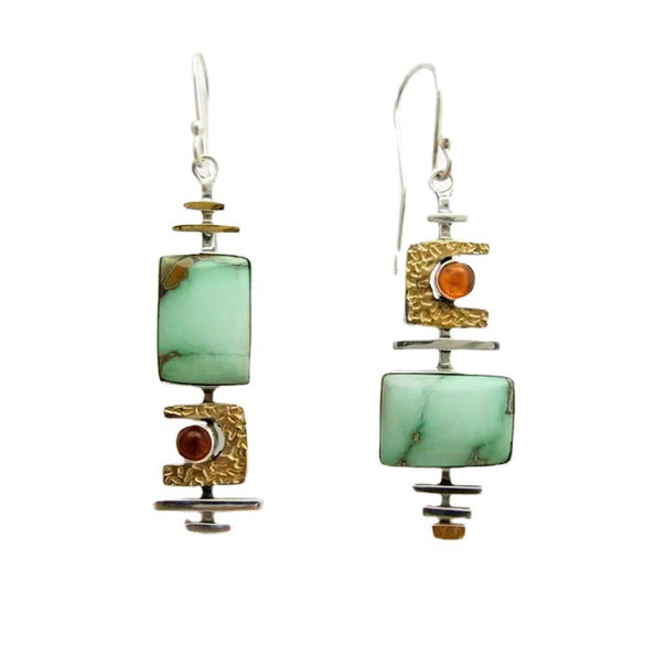 Retro Electroplated Alloy Turquoise Color Block Letter Style Earrings Creative Fashion Jewelry For Women