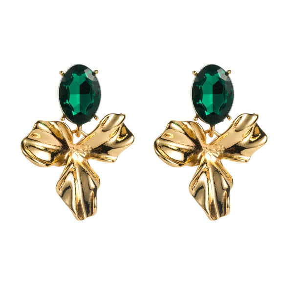 Retro Elegant Exaggerated Flower Earrings With S925 Silver Needle Alloy Resin Material And Diamond Design