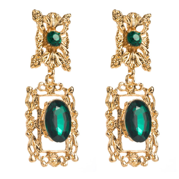 Retro Elegant Exaggerated Flower Earrings With S925 Silver Needle Alloy Resin Material And Diamond Design