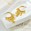 Retro Elegant Golden Round Tassel Pendant Titanium Steel Earrings With Electroplating For Women