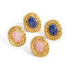 Retro Elegant Lapis Lazuli Natural Stone Earrings With Electroplating Geometric Shape High End Titanium Steel And Stainless Steel Accessories For Women