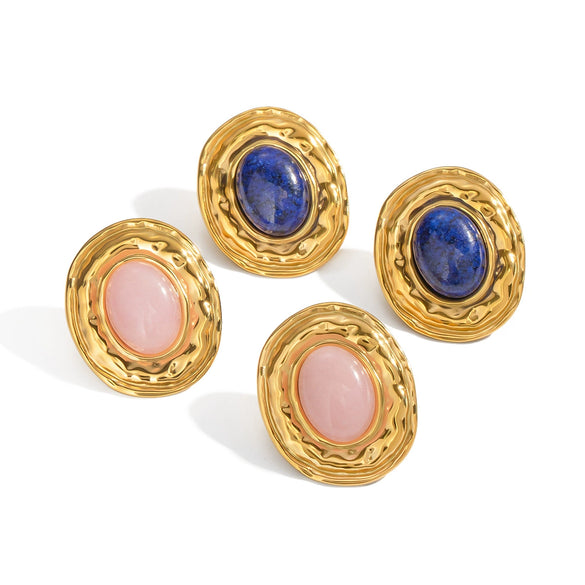 Retro Elegant Lapis Lazuli Natural Stone Earrings With Electroplating Geometric Shape High End Titanium Steel And Stainless Steel Accessories For Women