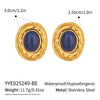 Retro Elegant Lapis Lazuli Natural Stone Earrings With Electroplating Geometric Shape High End Titanium Steel And Stainless Steel Accessories For Women