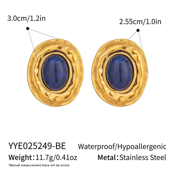 Retro Elegant Lapis Lazuli Natural Stone Earrings With Electroplating Geometric Shape High End Titanium Steel And Stainless Steel Accessories For Women