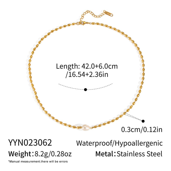 Retro Elegant Natural Freshwater Pearl Necklace For Girls In Stainless Steel And Titanium Steel With Geometric Pattern And Electroplating