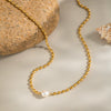 Retro Elegant Natural Freshwater Pearl Necklace For Girls In Stainless Steel And Titanium Steel With Geometric Pattern And Electroplating