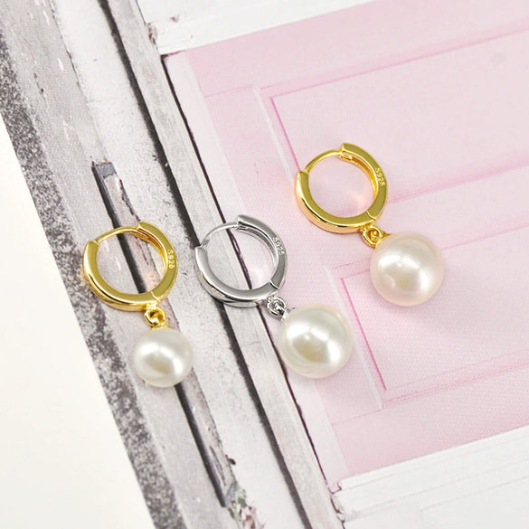 Retro Elegant Shell Bead And Pearl Drop Earrings With Silver Needle And Copper U Shape Geometric Electroplated Design For Women