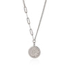 Retro Embossed Lotus Pendant Necklace For Women Gold Plated Geometric Round Pendant With Asymmetrical Titanium Steel Chain