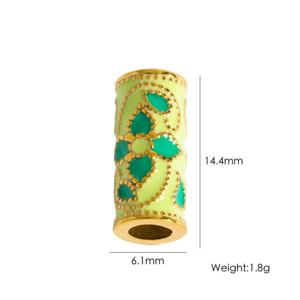 Retro Enamel Stainless Steel Bead Barrel Oil Drop Pattern Bracelet Diy Accessories