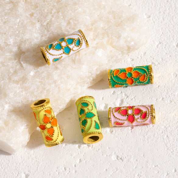 Retro Enamel Stainless Steel Bead Barrel Oil Drop Pattern Bracelet Diy Accessories