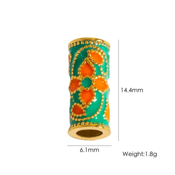 Retro Enamel Stainless Steel Bead Barrel Oil Drop Pattern Bracelet Diy Accessories