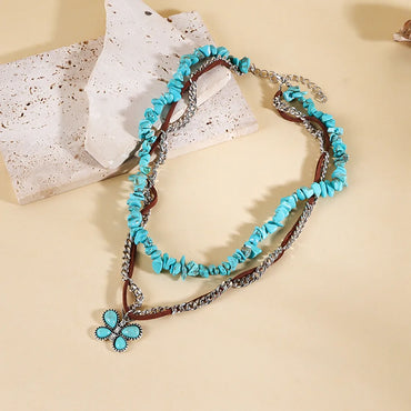 Retro Ethnic Style Butterfly Turquoise Iron Korean Velvet Wholesale Pendant Necklace