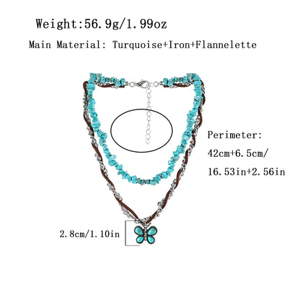 Retro Ethnic Style Butterfly Turquoise Iron Korean Velvet Wholesale Pendant Necklace