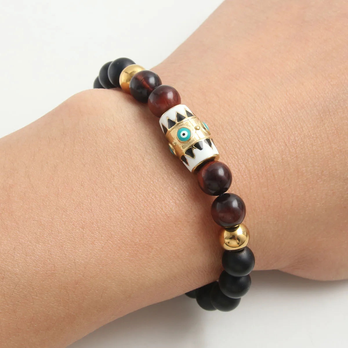 Retro Ethnic Style Classic Style Geometric 304 Stainless Steel Natural Stone Tiger Eye Beaded Plating Unisex Bracelets