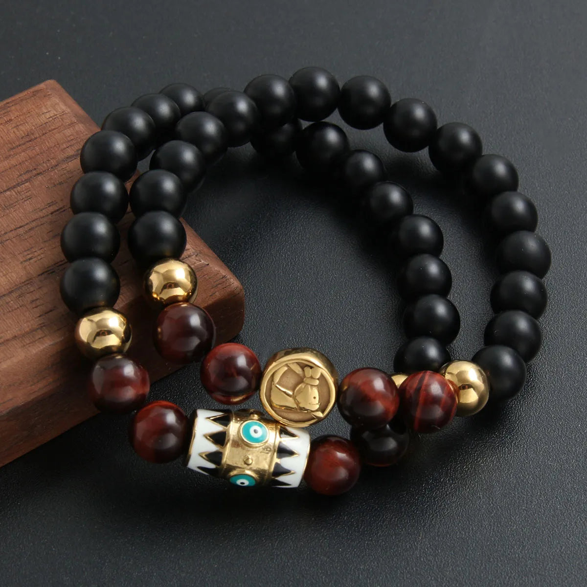 Retro Ethnic Style Classic Style Geometric 304 Stainless Steel Natural Stone Tiger Eye Beaded Plating Unisex Bracelets