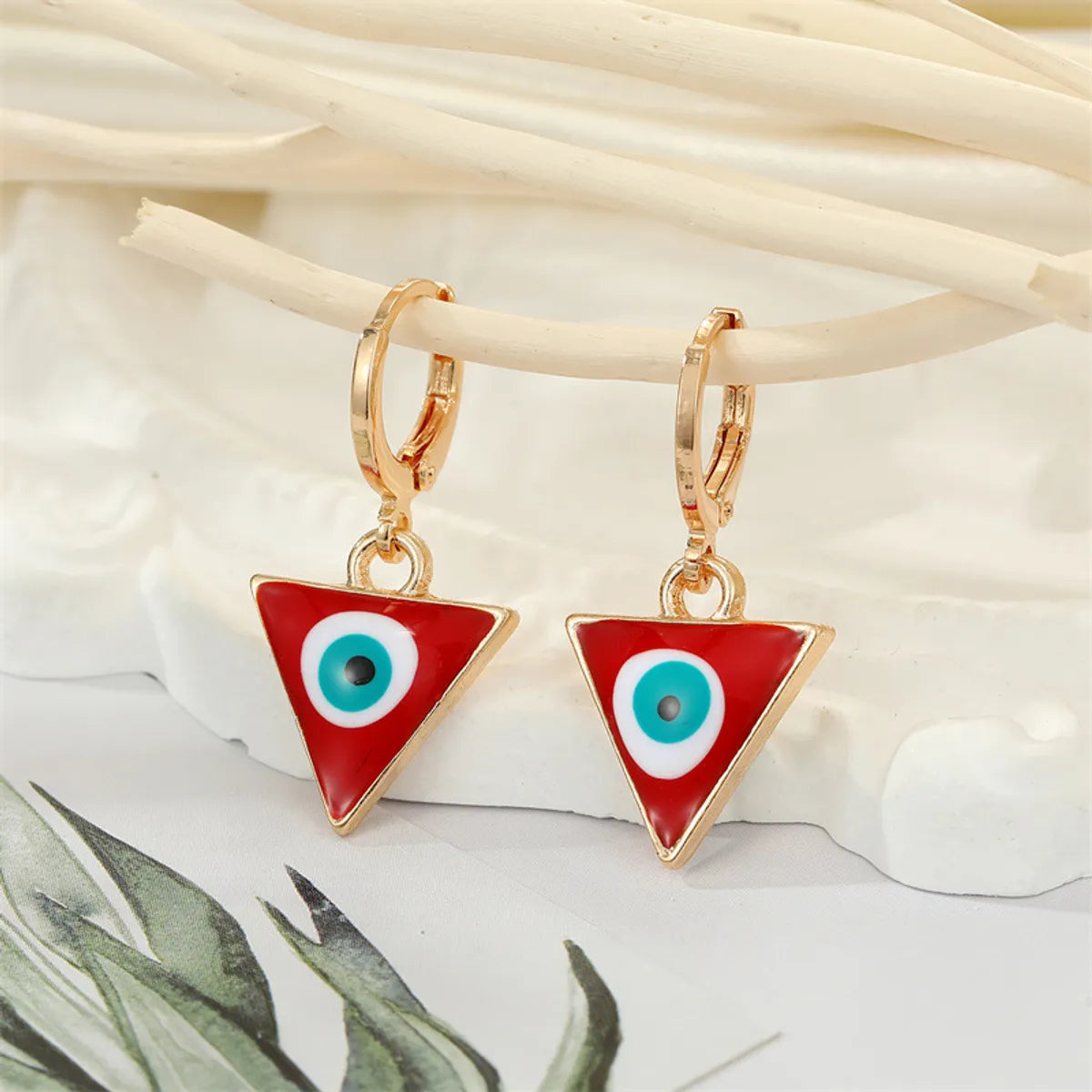 Retro Ethnic Style Color Dripping Oil Triangle Heart Eye Earrings