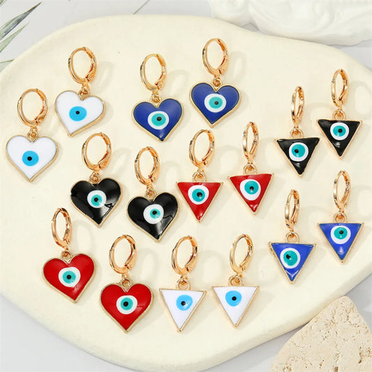 Retro Ethnic Style Color Dripping Oil Triangle Heart Eye Earrings