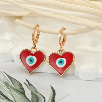 Retro Ethnic Style Color Dripping Oil Triangle Heart Eye Earrings