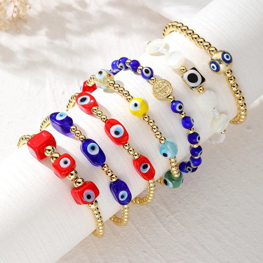 Retro Ethnic Style Devil's Eye Alloy Resin Beaded Plating Women's Bracelets