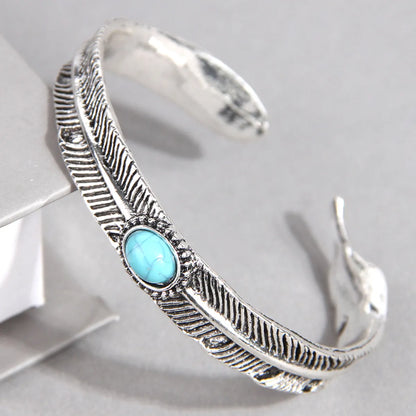 Retro Ethnic Style Feather Turquoise Alloy Wholesale Cuff Bracelets